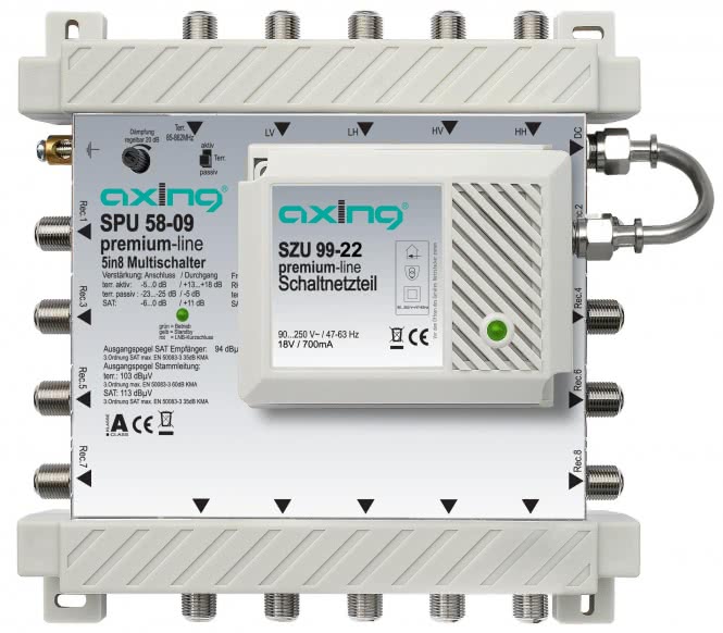 AXING Multischalter 5in8 aktiv SPU 58-09       Rückkanaltauglich, kaskadierbar