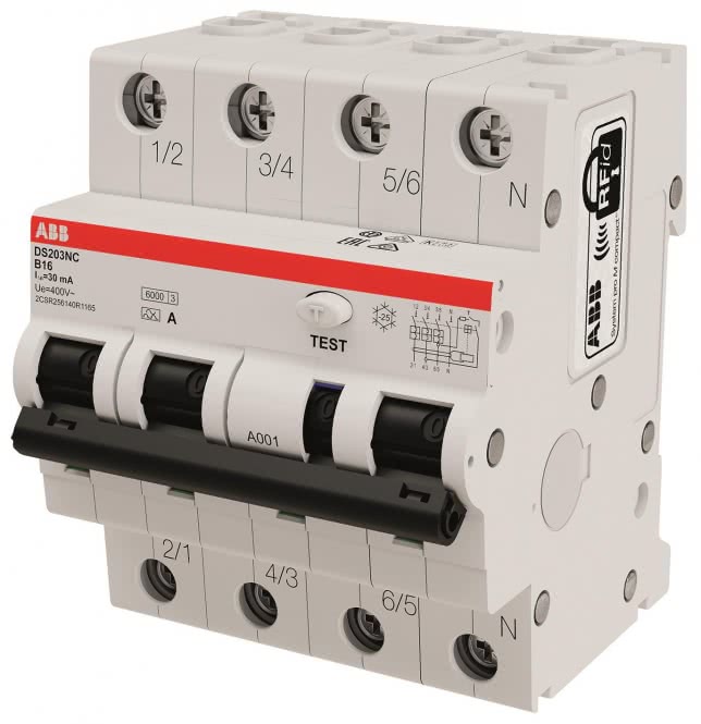 ABB FI/LS-Schalter     DS203NCA-B16/0,03 DS203NCA-B16/0,03 6kA, 3P+N, Typ A, B