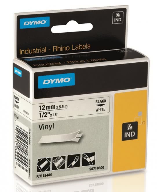 DYMO Rhino-Band IND Vinyl          18444 12mm x 5,5m             schwarz auf weiß