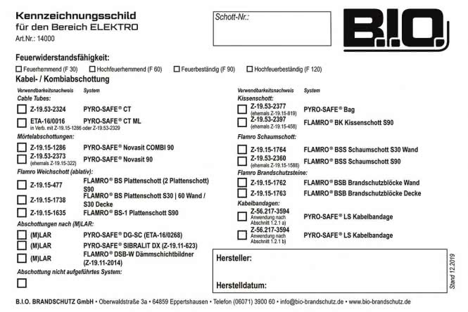 Flamro 14000 Kennzeichnungsschild f.FLAMRO Brandschutzsysteme Universal