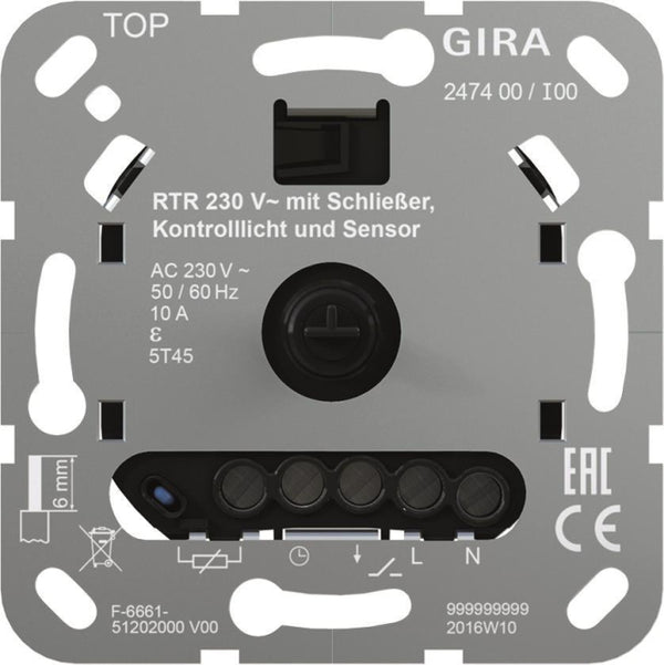 GIRA Einsatz Raumtemperaturregler 247400 Schließer, Kontrolllicht u.Sensor