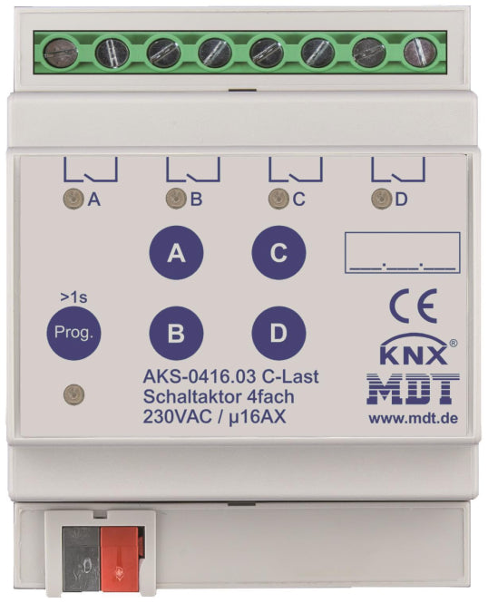 MDT AKS-0416.03 Schaltaktor 4fach 4TE REG 16A 230VAC C-Last Standard