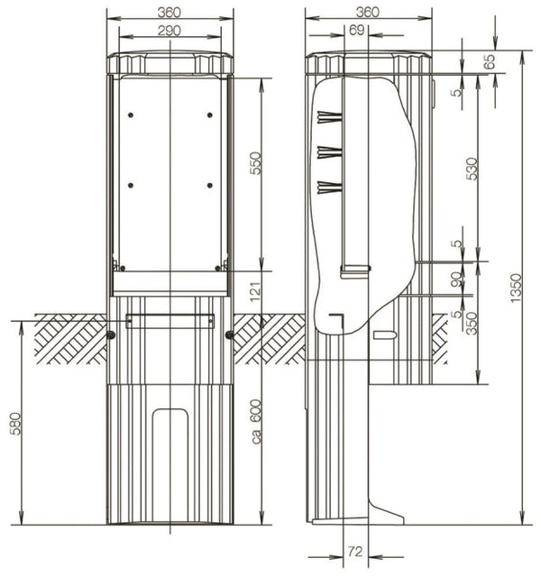 ABN Freiluftsäule Rondo m.MP      SL135P H=1350mm Einfachschliessung