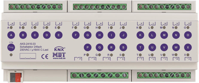 MDT AKS-2416.03 Schaltaktor 24fach 12TE REG 16A 230VAC C-Last Standard