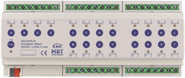 MDT AKS-2016.03 Schaltaktor 20fach 12TE REG 16A 230VAC C-Last Standard