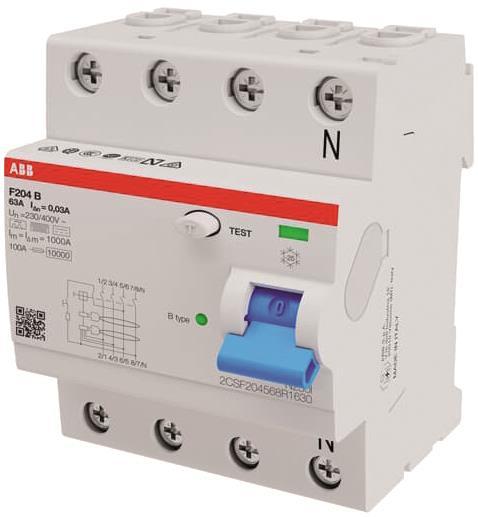 ABB FI-Schutzschalter Typ  F204B-63/0,03 B 4P 63A 30mA Allstromsensitiv