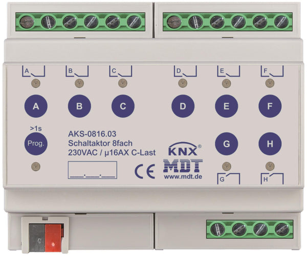 MDT AKS-0816.03 Schaltaktor 8fach 6TE REG 16A 230VAC C-Last Standard