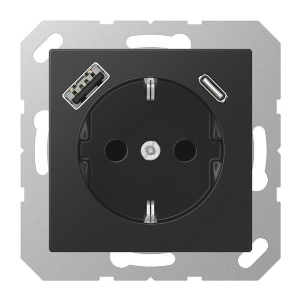 Jung SCHUKOsteckdose m.USB A1520-15CASWM Typ AC graphitschwarz