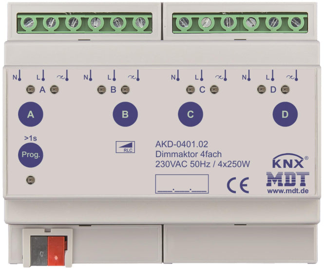 MDT AKD-0401.02 Dimmaktor 4fach 8TE REG 250W 230VAC m.Wirkleistungsmessung