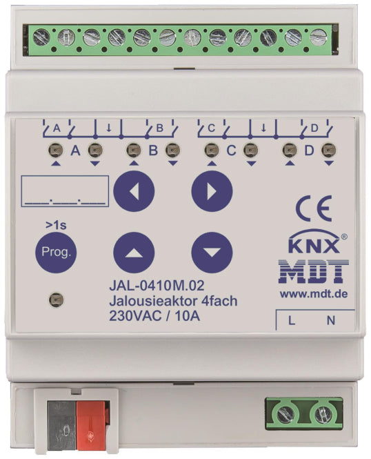 MDT Jalousieaktor 4-fach mit Fahrzeitmessung 4TE REG 10A 230VAC JAL-